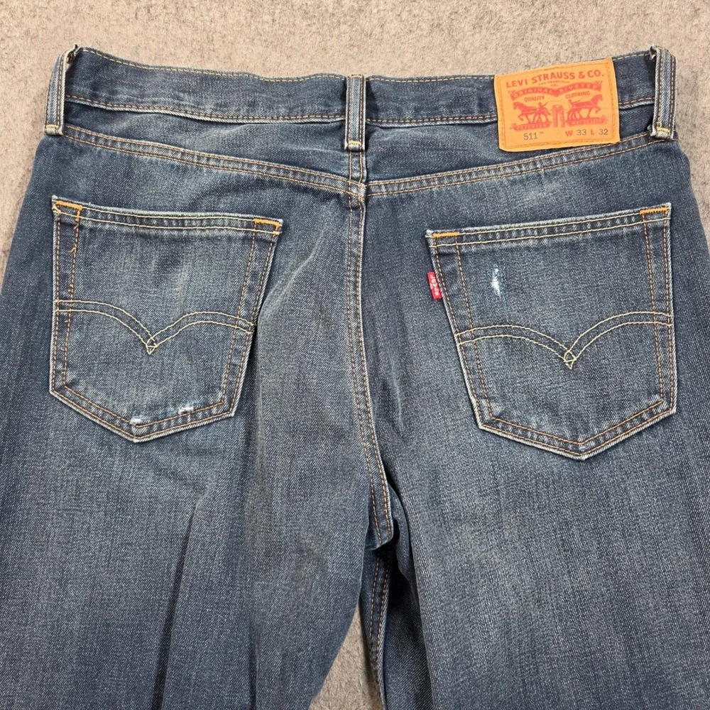 Levis 511 Jeans Mens W33 L32 Blue Slim Fit Distressed Medium Wash 04511-2305